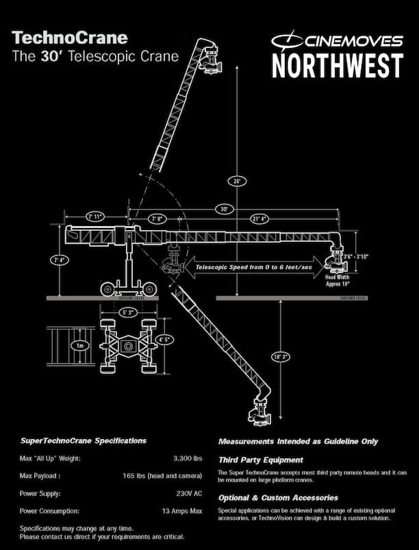 Cinemoves Northwest Technocrane 30 spec sheet
